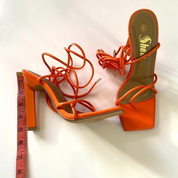 Orange lace up, strappy heels. Worn once - Picture 2 of 2